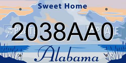 2038AA0 Alabama License Plate