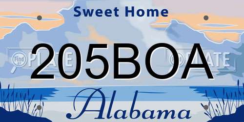 205BOA Alabama License Plate