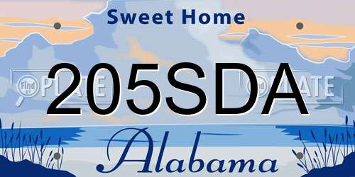 205SDA Alabama License Plate