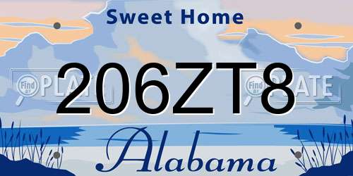 206ZT8 Alabama License Plate