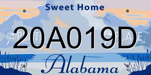 20A019D Alabama License Plate