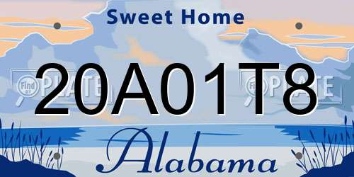 20A01T8 Alabama License Plate