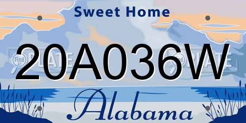 20A036W Alabama License Plate