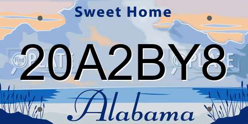 20A2BY8 Alabama License Plate