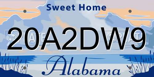 20A2DW9 Alabama License Plate