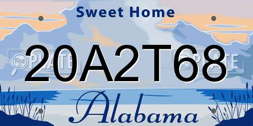 20A2T68 Alabama License Plate