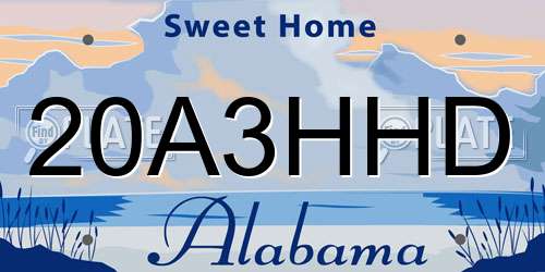 20A3HHD Alabama License Plate