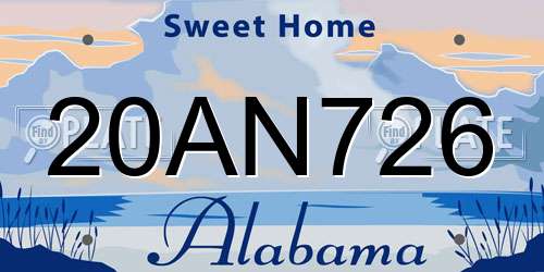 20AN726 Alabama License Plate