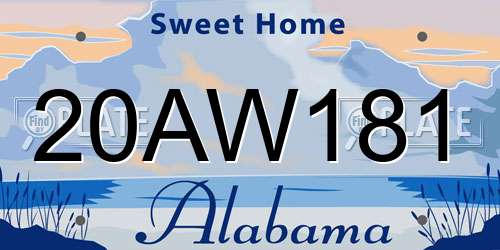 20AW181 Alabama License Plate