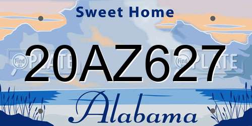 20AZ627 Alabama License Plate