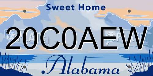 20C0AEW Alabama License Plate