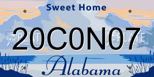 20C0N07 Alabama License Plate