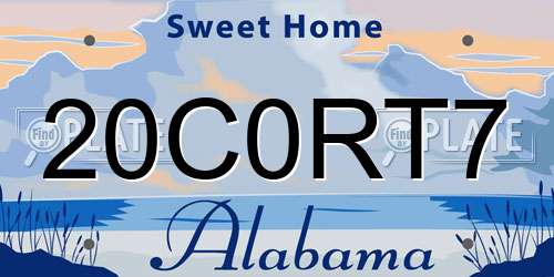 20C0RT7 Alabama License Plate