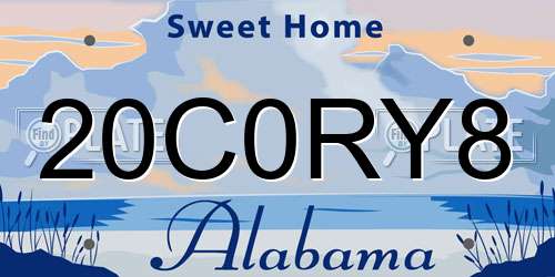 20C0RY8 Alabama License Plate