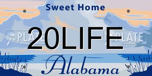 20LIFE Alabama License Plate