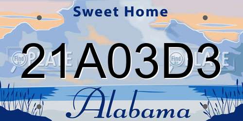 21A03D3 Alabama License Plate