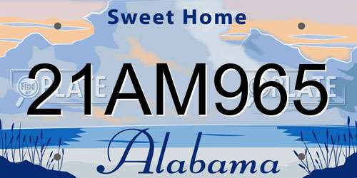 21AM965 Alabama License Plate
