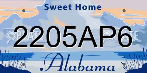 2205AP6 Alabama License Plate