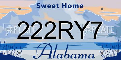 222RY7 Alabama License Plate