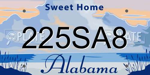 225SA8 Alabama License Plate