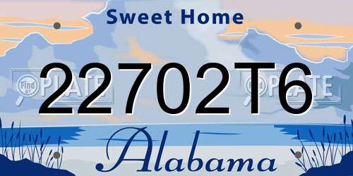 22702T6 Alabama License Plate