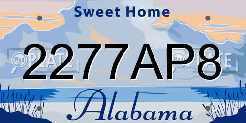 2277AP8 Alabama License Plate