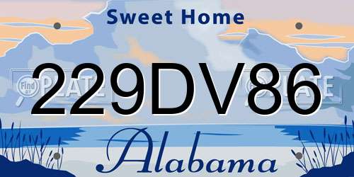 229DV86 Alabama License Plate