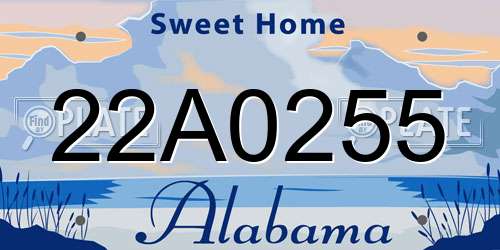 22A0255 Alabama License Plate