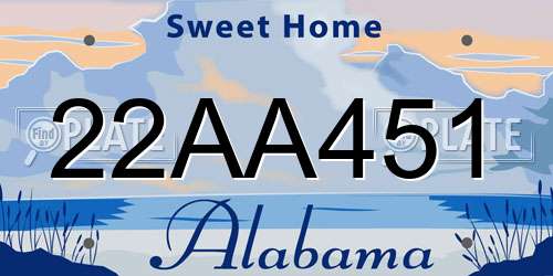 22AA451 Alabama License Plate