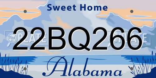 22BQ266 Alabama License Plate