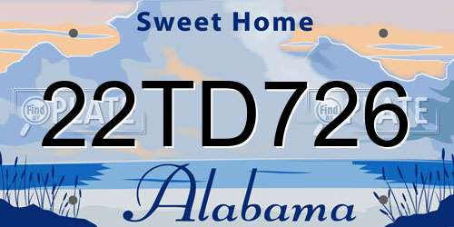 22TD726 Alabama License Plate