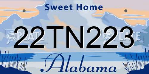 22TN223 Alabama License Plate