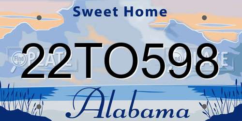 22TO598 Alabama License Plate