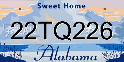 22TQ226 Alabama License Plate