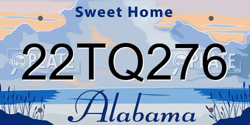 22TQ276 Alabama License Plate