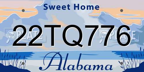22TQ776 Alabama License Plate