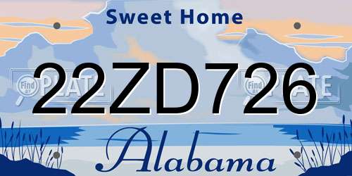 22ZD726 Alabama License Plate