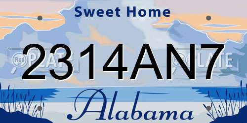 2314AN7 Alabama License Plate