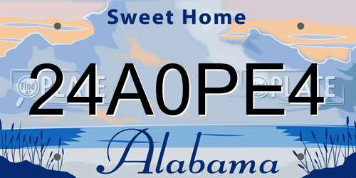 24A0PE4 Alabama License Plate