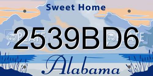 2539BD6 Alabama License Plate