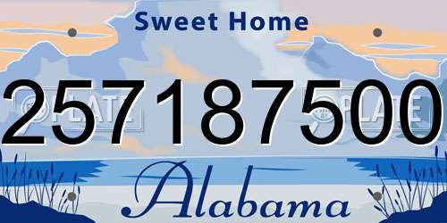 257187500 Alabama License Plate