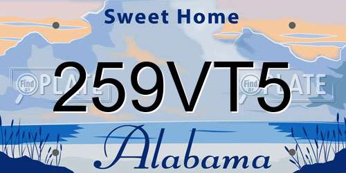 259VT5 Alabama License Plate