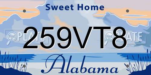 259VT8 Alabama License Plate