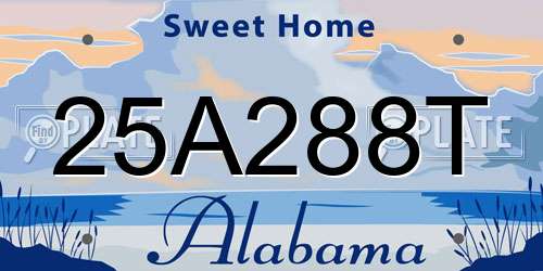25A288T Alabama License Plate
