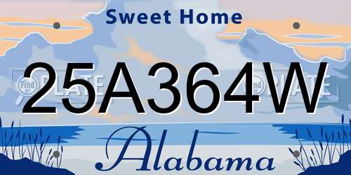 25A364W Alabama License Plate