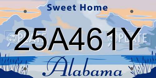 25A461Y Alabama License Plate