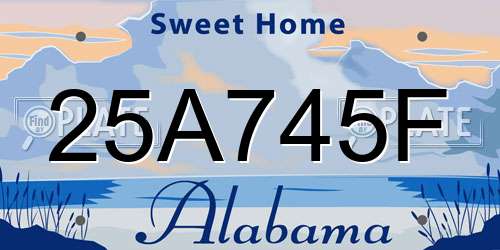 25A745F Alabama License Plate
