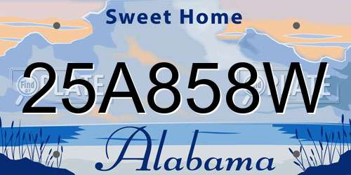 25A858W Alabama License Plate