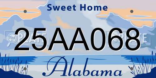 25AA068 Alabama License Plate