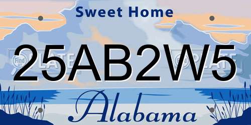 25AB2W5 Alabama License Plate
